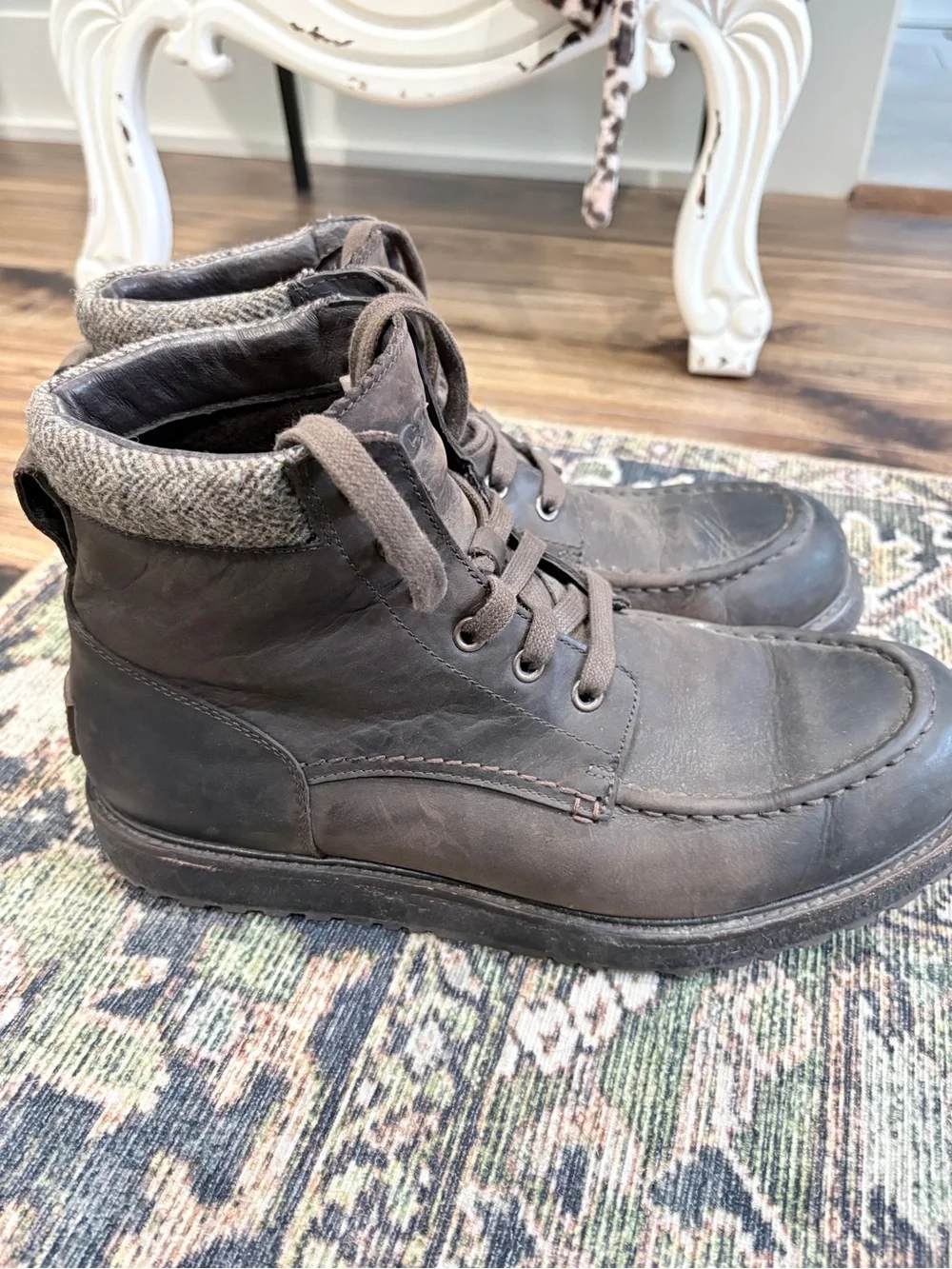 UGG Men's Dark Brown Leather Lace-Up Moc Toe Boots
